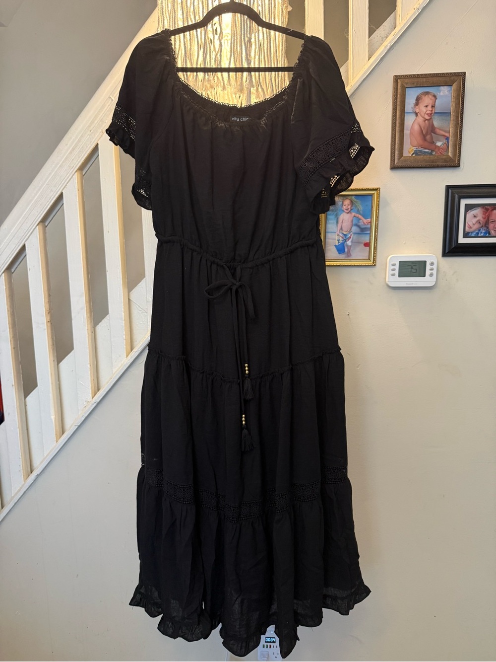 City Chic Black Tiered Maxi with Tassel Drawstring